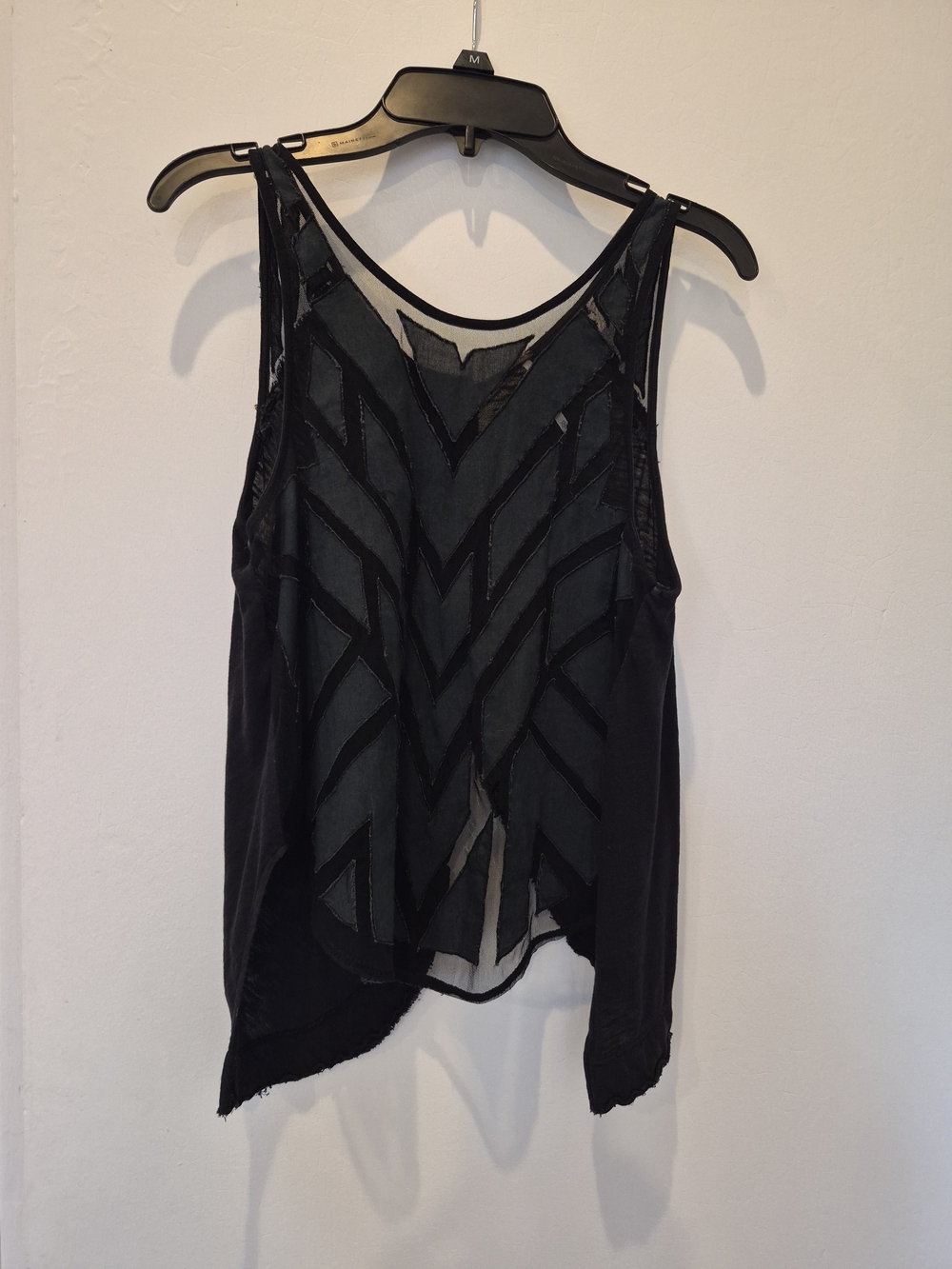 Free People Black Sheer Geometric-Panel Blouse